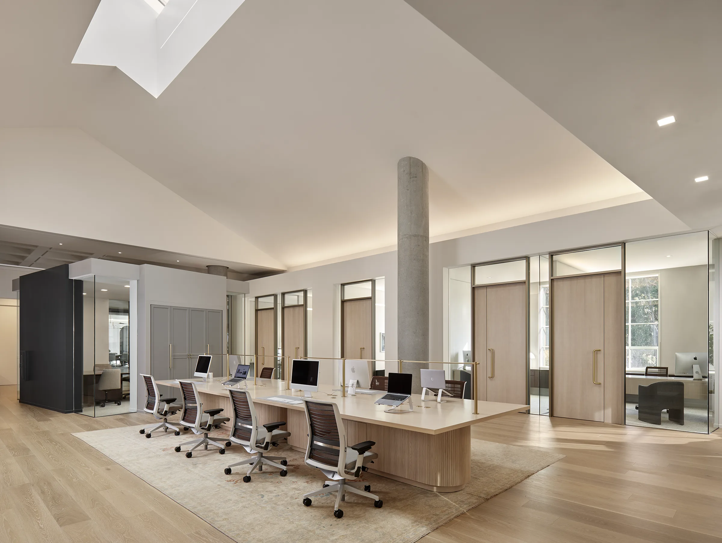 Office with engineered wood flooring